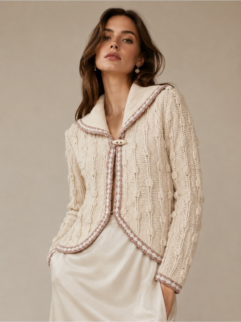 Kenji Handknit Rabbit Hair Blend Bobble Knit Cardigan Sweater Cottagecore S